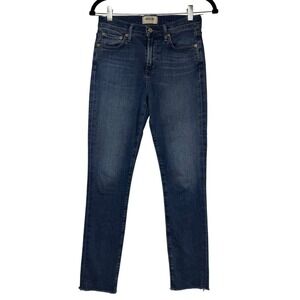 AGOLDE Sophie High Rise Skinny Jeans Dark Blue Raw Hem A018-3005 Size 25‎